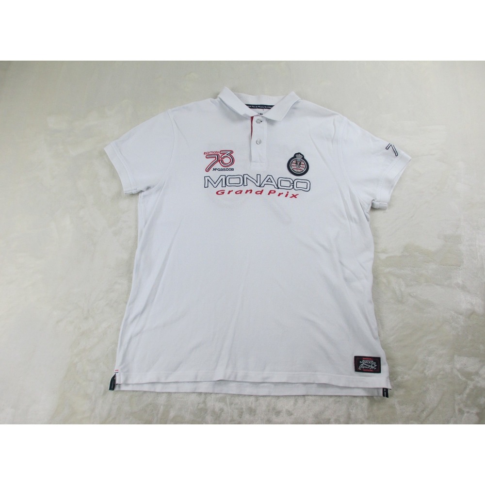 McGregor Polo Shirt‎ Mens Extra Large White Cotton Monoco Grand Prix Racing*